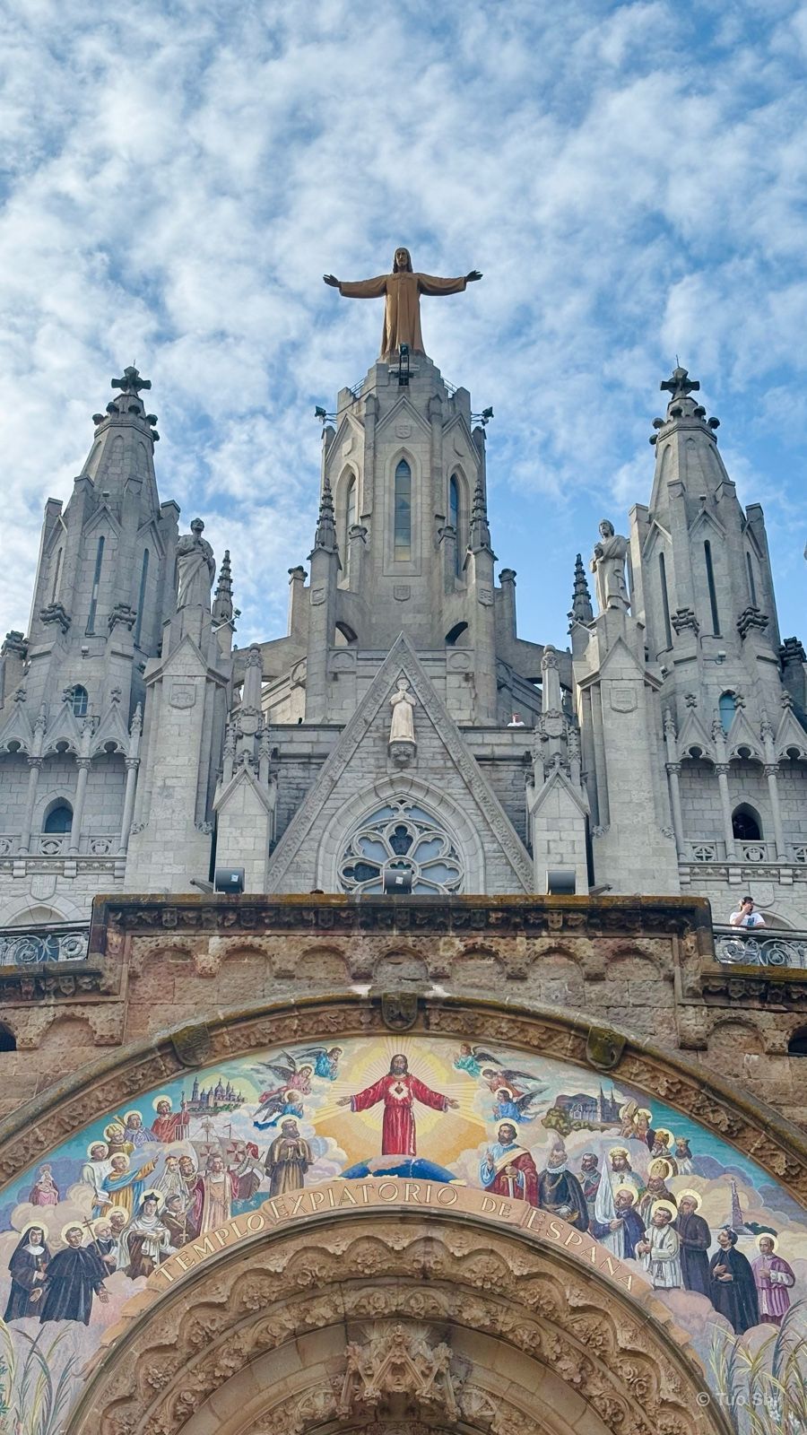 The Temple of the Sacred Heart on Tibidabo, crowned by a statue of Christ above a mosaic